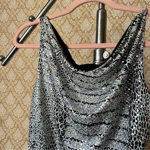Vintage Coolwear Cowl Neck Sequin Shiny Party Top
